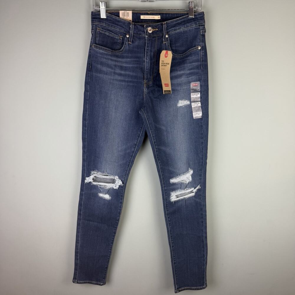 NWT Levi's 721 High-Rise Skinny Hypersoft W30 L30 Medium Wash Distressed